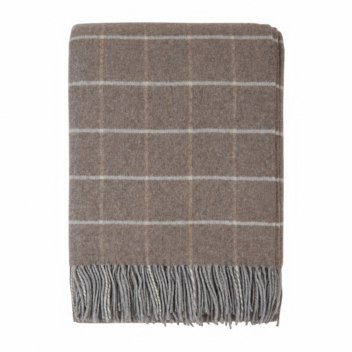 Koc z kaszmirem i wełną Merino Superfine – taupe w kratę, 140 × 200 cm